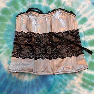 Satin and lace silver ice lightly boned corset with straps 18/20 #36